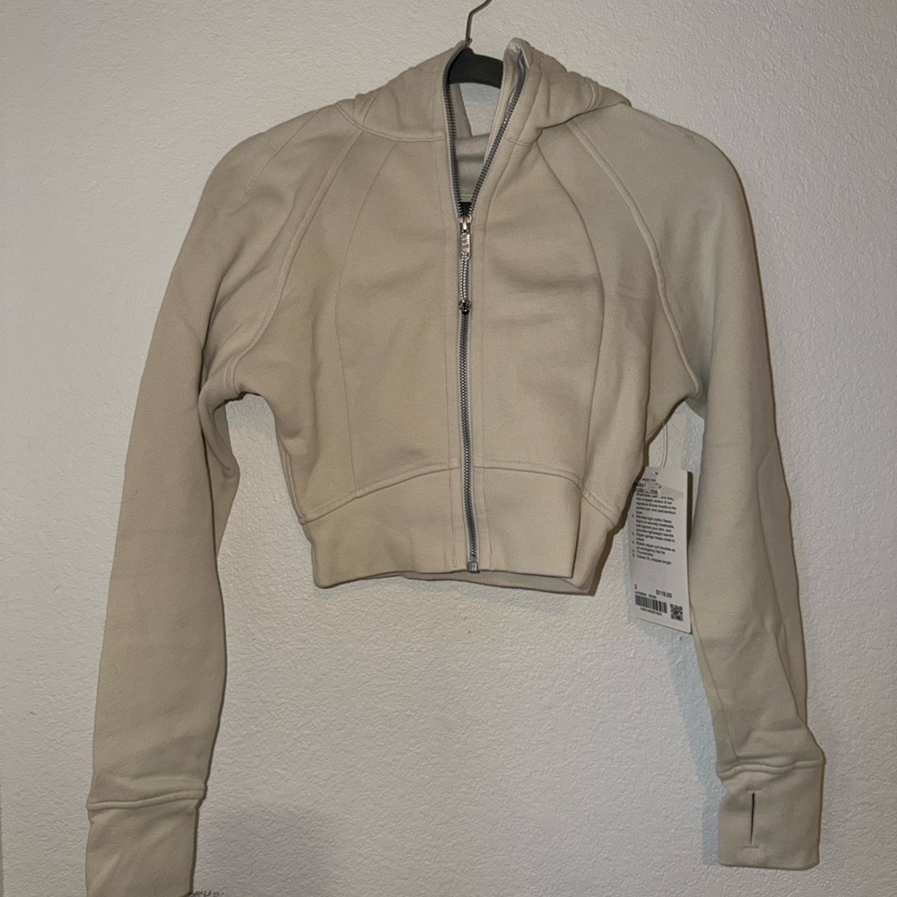 Cream Scuba Cropped Zip up Hoodie